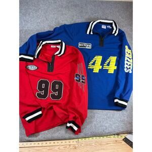 VTG 90s Jerzees Activewear Long Sleeve #99 #44 Shirts Men Large Red Blue 1/4 Zip
